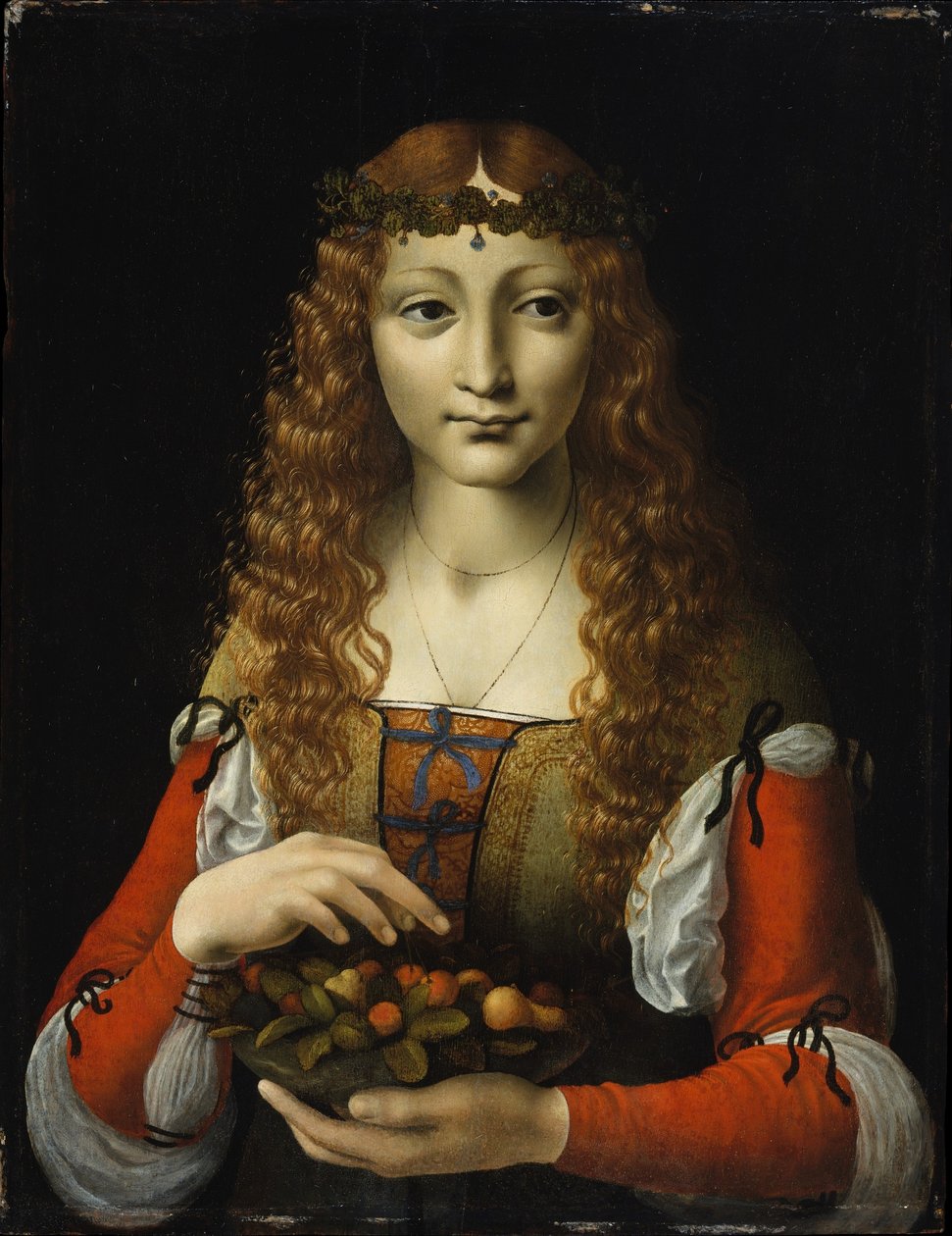 Meisje met kersen door Giovanni Ambrogio de Predis