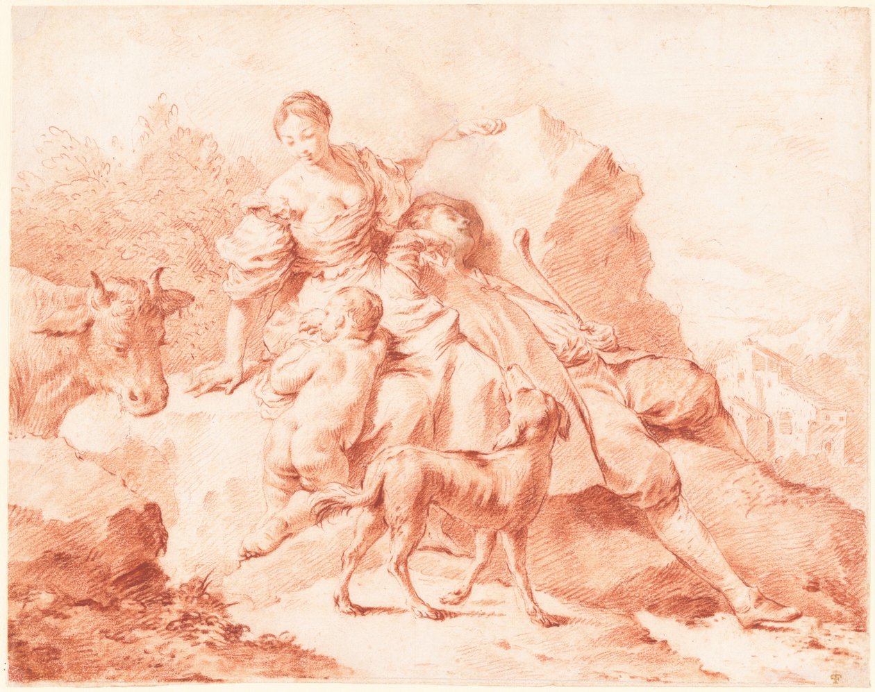 Een herdersfamilie rust uit door Giovanni Battista Piazzetta