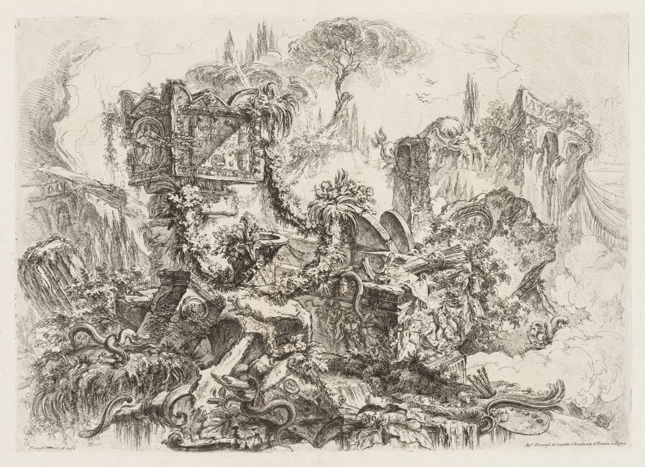 Groteschi: Ruïnes met slangen door Giovanni Battista Piranesi