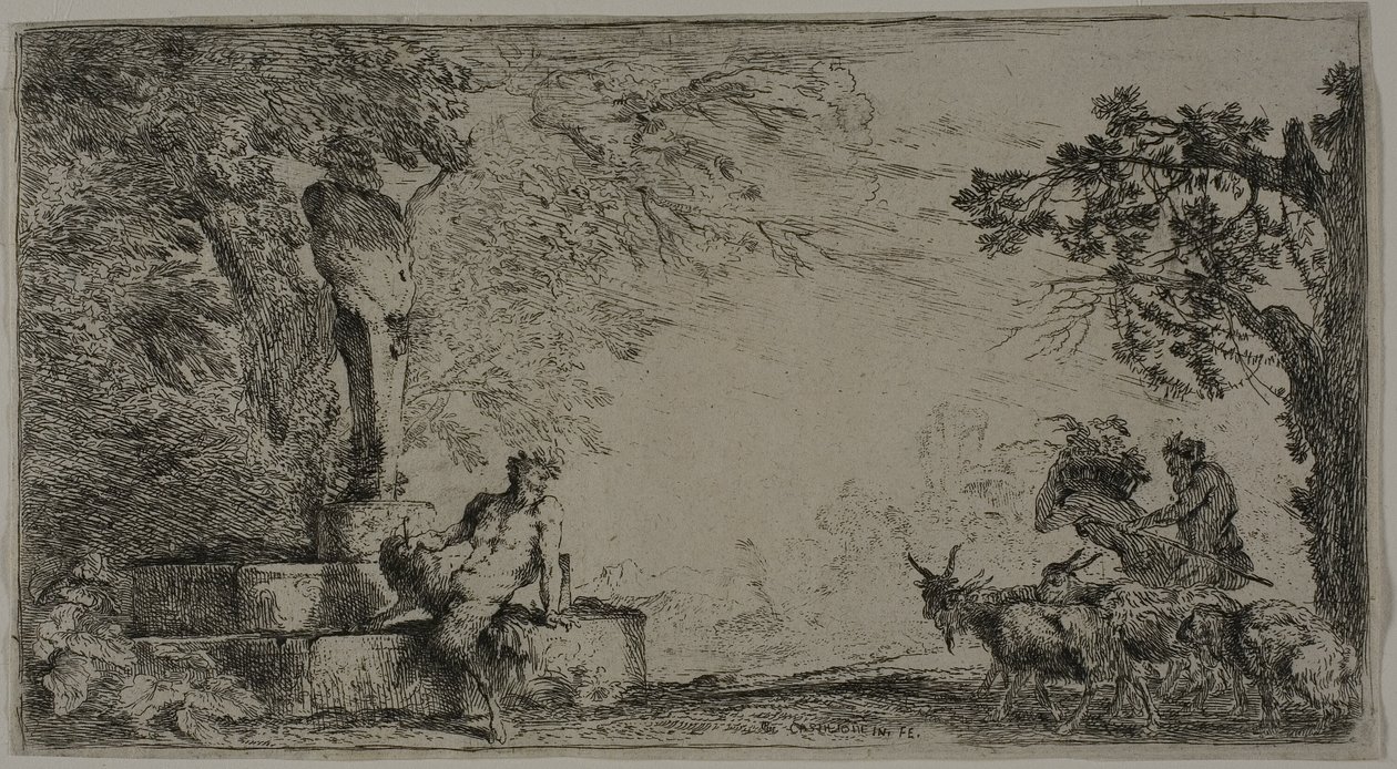 Sater Rustend onder een Herm door Giovanni Benedetto Castiglione