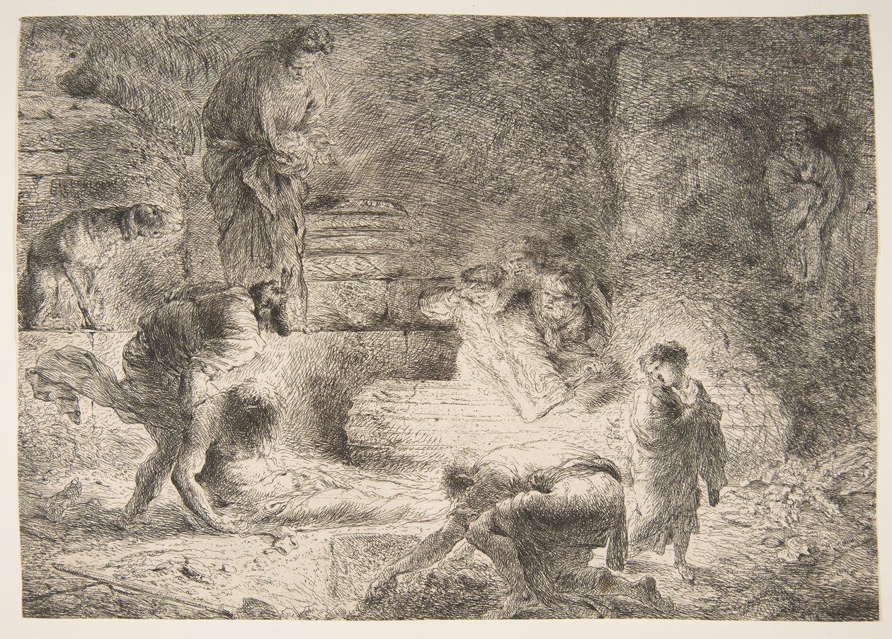 Tobit begraaft de Doden door Giovanni Benedetto Castiglione
