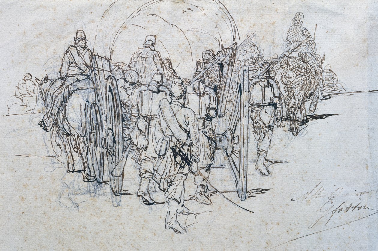 Konvooi van voorraden op mars door Giovanni Fattori