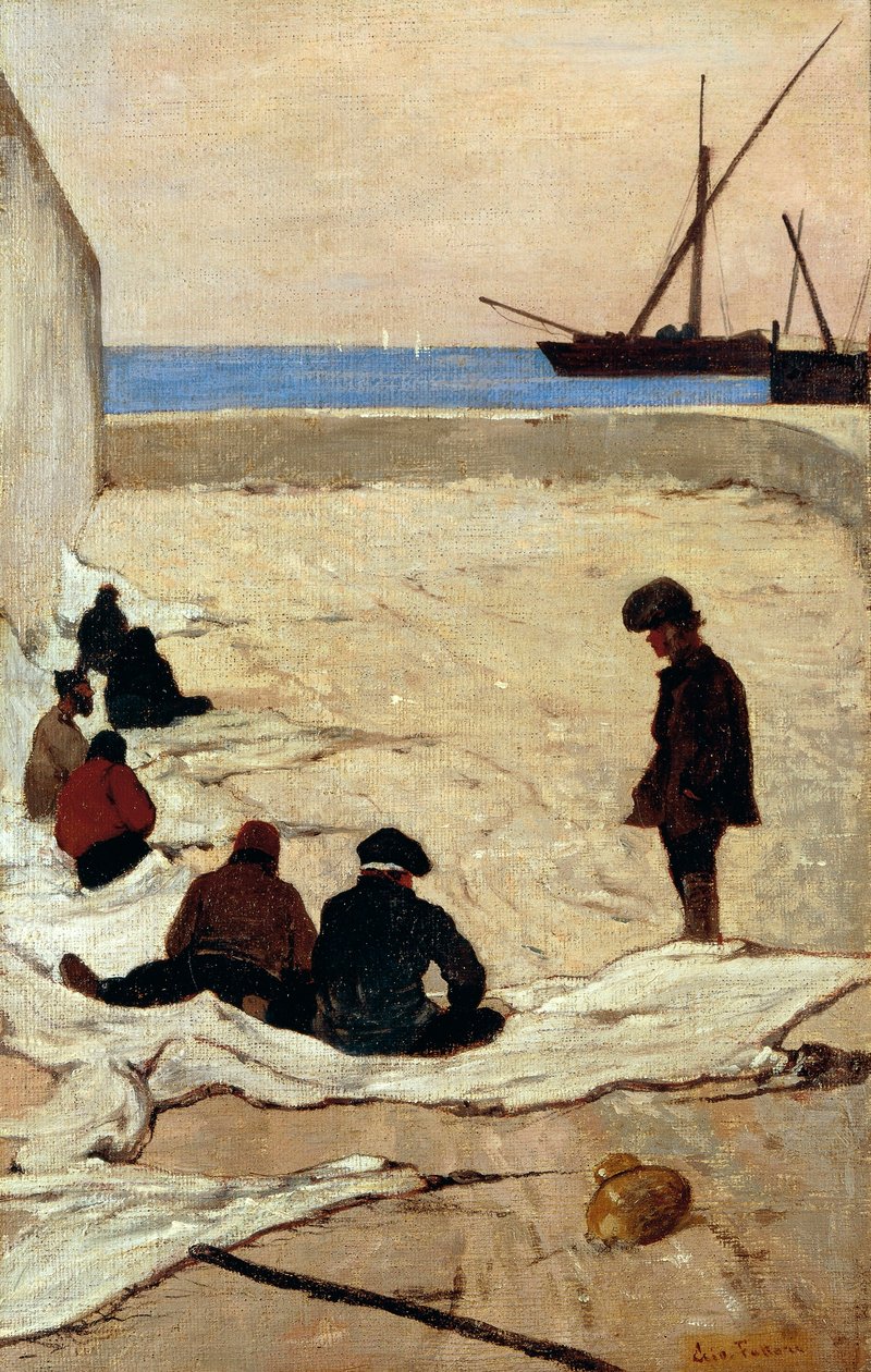 Netten repareren door Giovanni Fattori