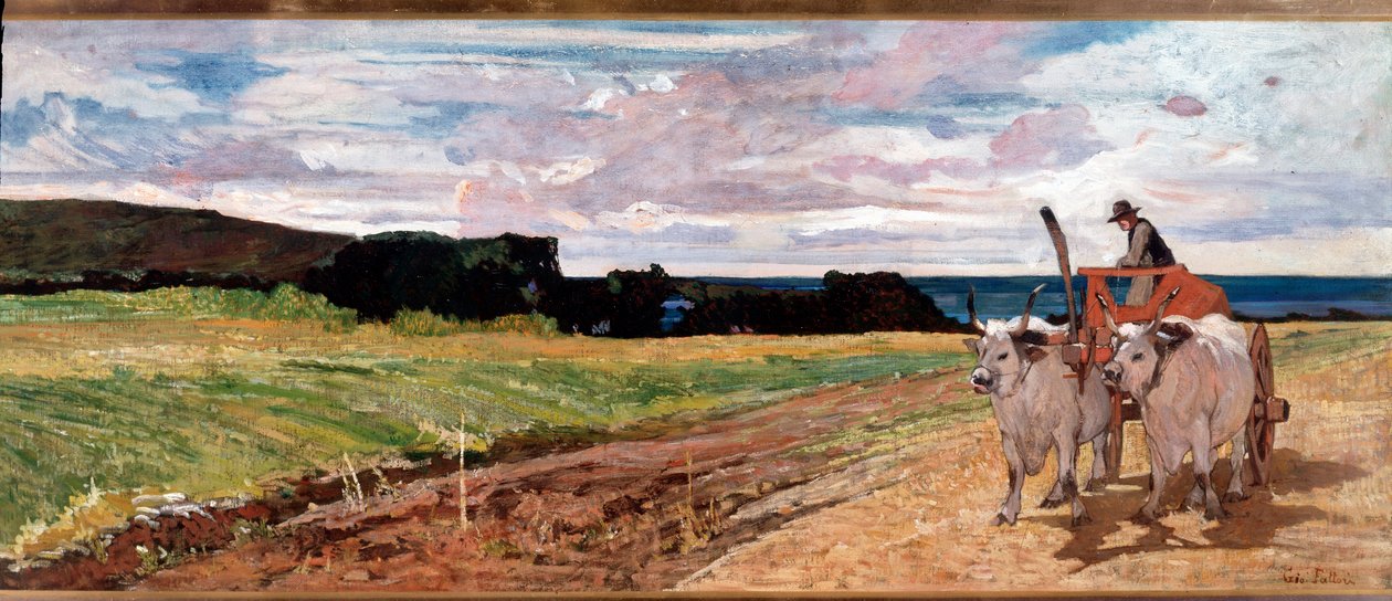 Ploeg en ossen door Giovanni Fattori