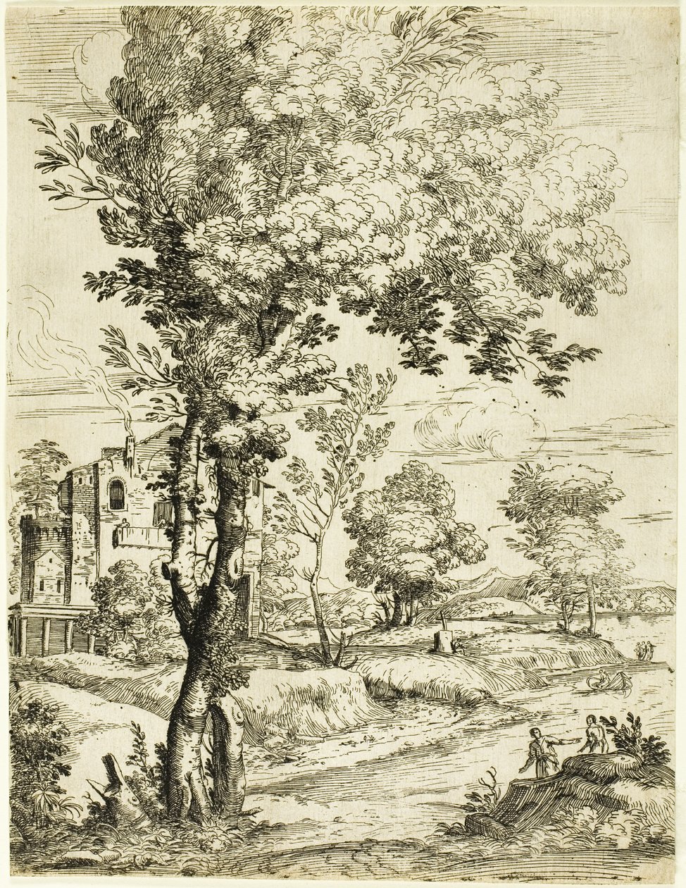 Landschap met een huis door Giovanni Francesco Grimaldi