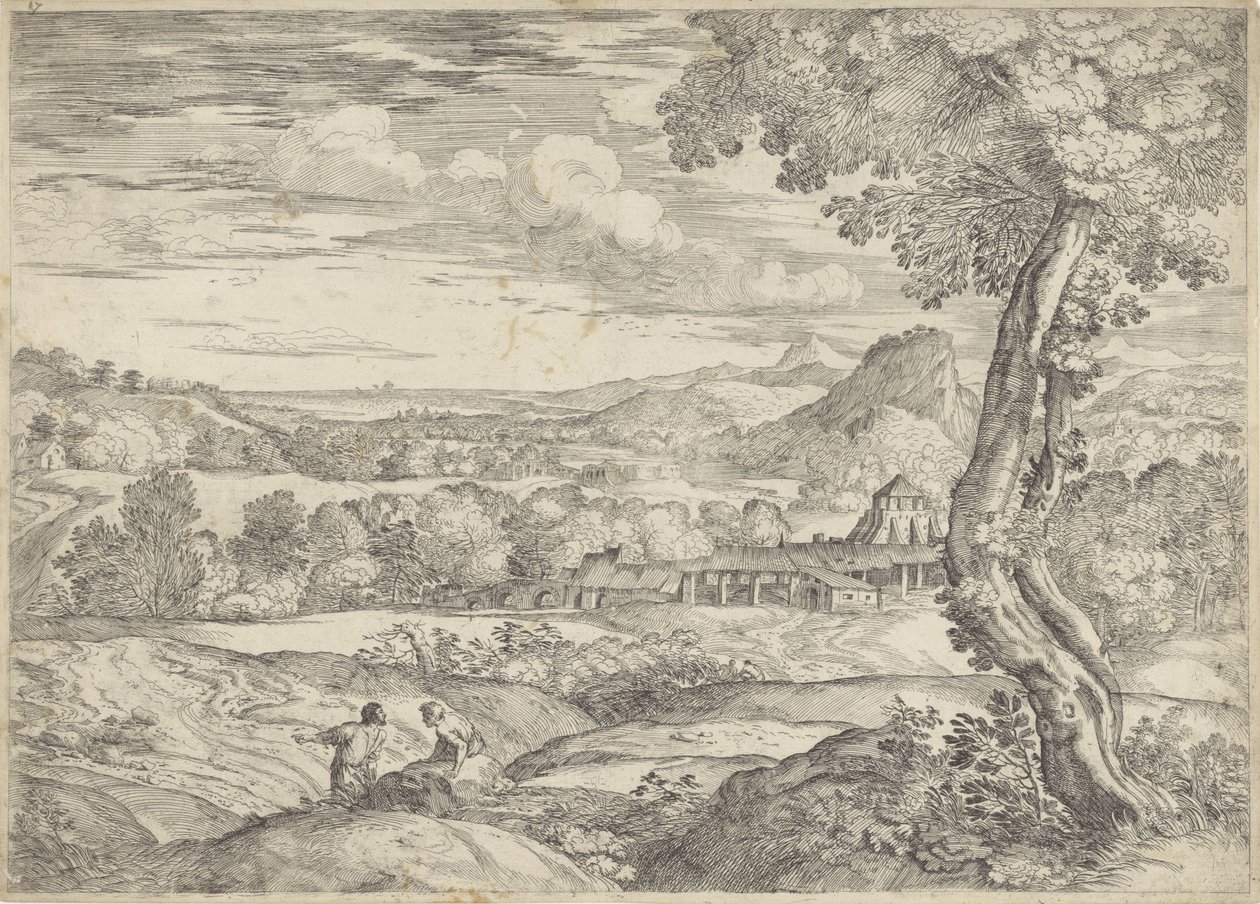 Landschap met een steenfabriek door Giovanni Francesco Grimaldi