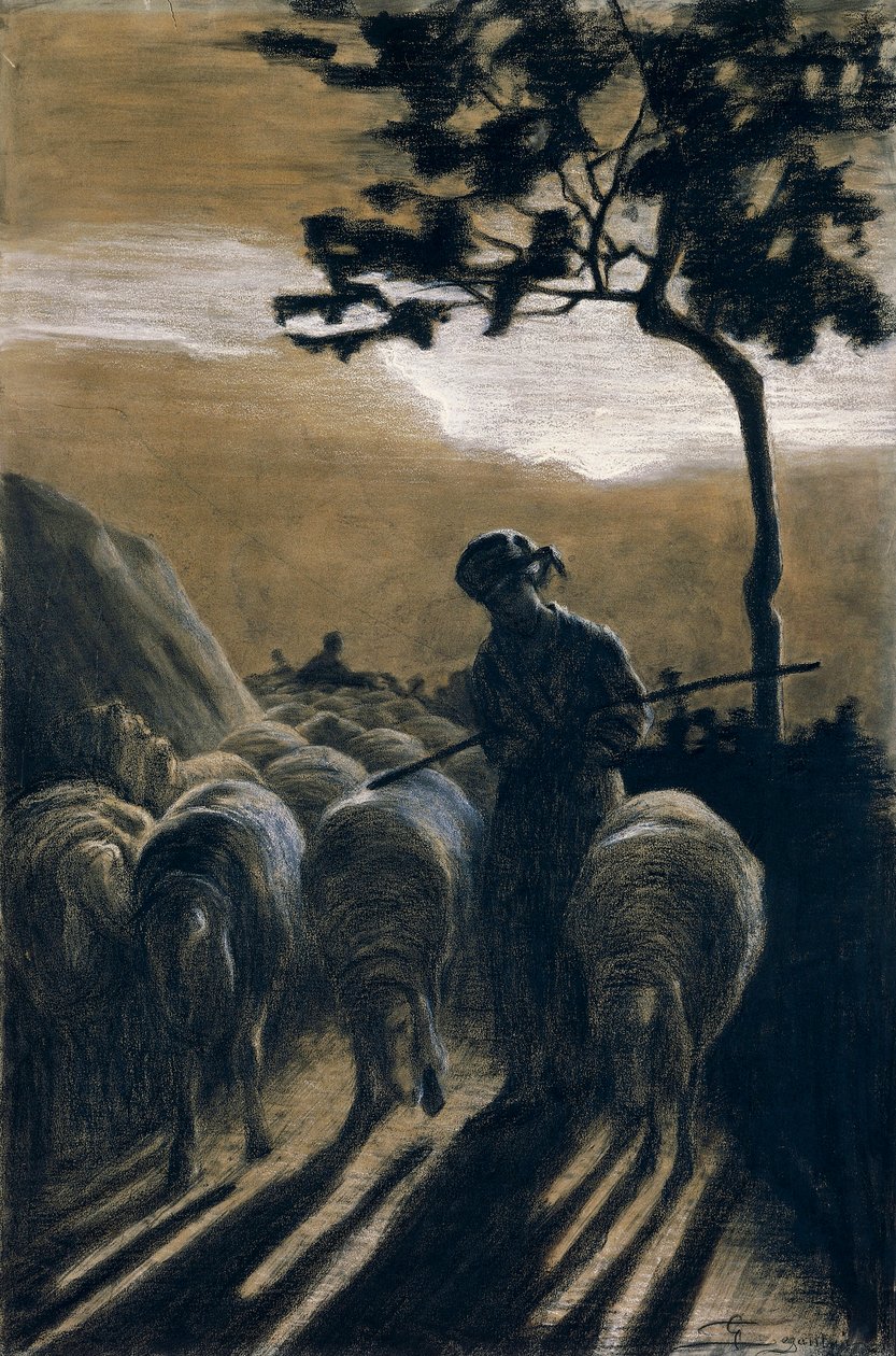 Kudde op weg door Giovanni Segantini
