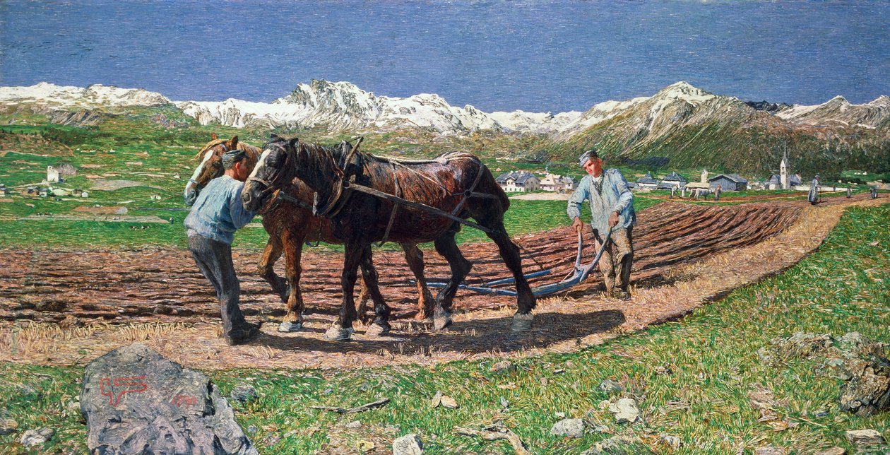 Ploegen door Giovanni Segantini