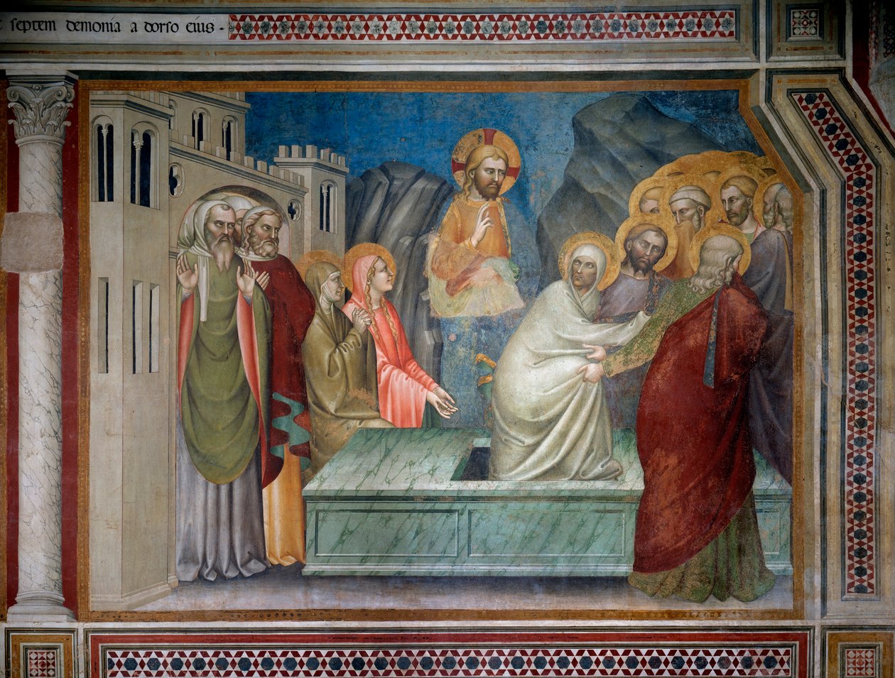 De opwekking van Lazarus (Fresco) door Giovanni da Milano