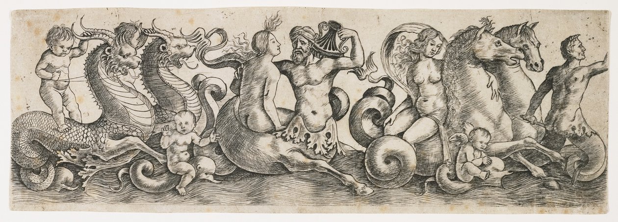 Fries met Tritons en Nimfen, c. 1517 door Girolamo Mocetto