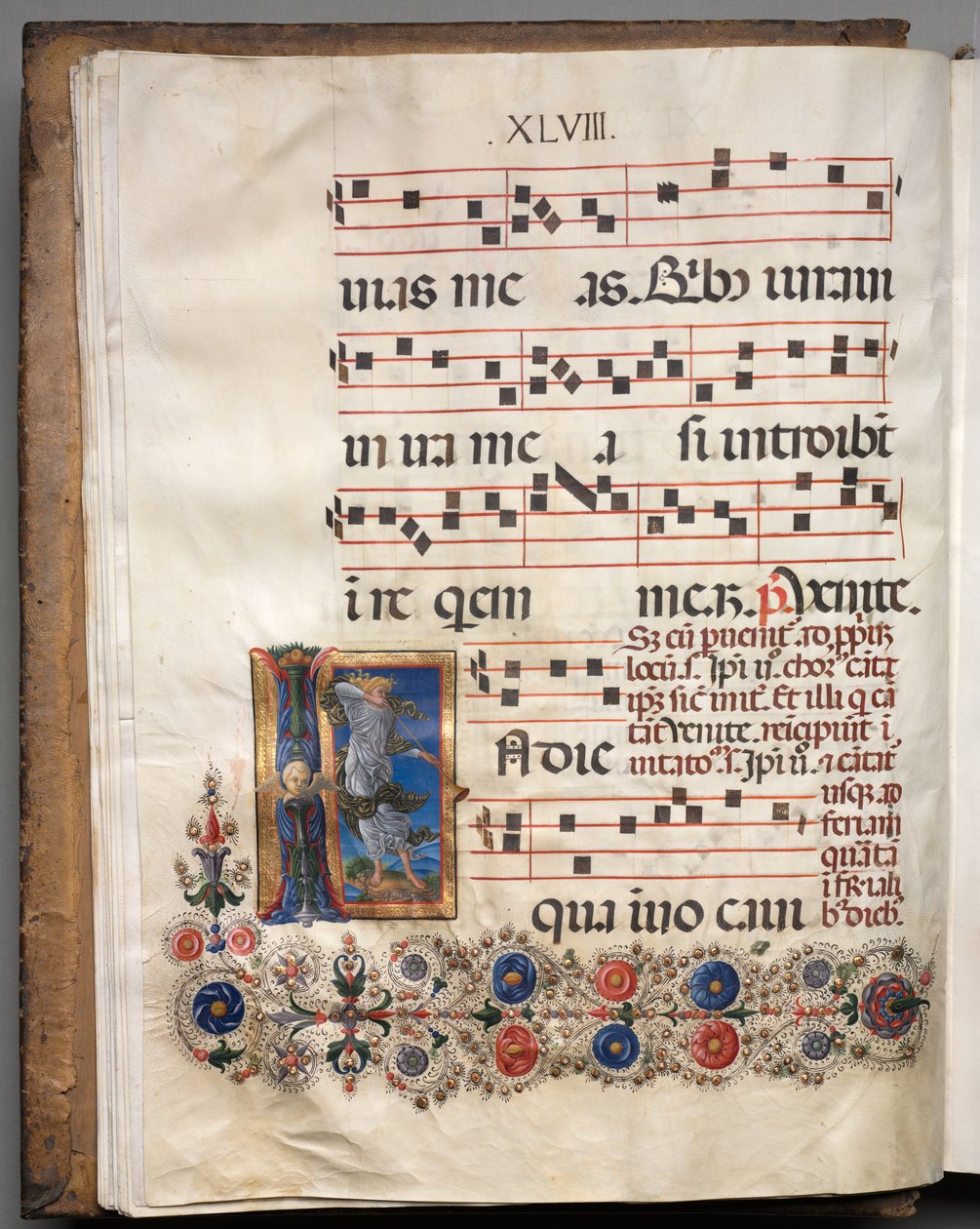 Antifonarium: Initiaal, engel, ca. 1470-1480 door Girolamo da Cremona