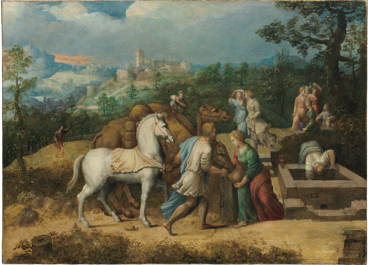 Rebecca bij de bron door Girolamo da Treviso II