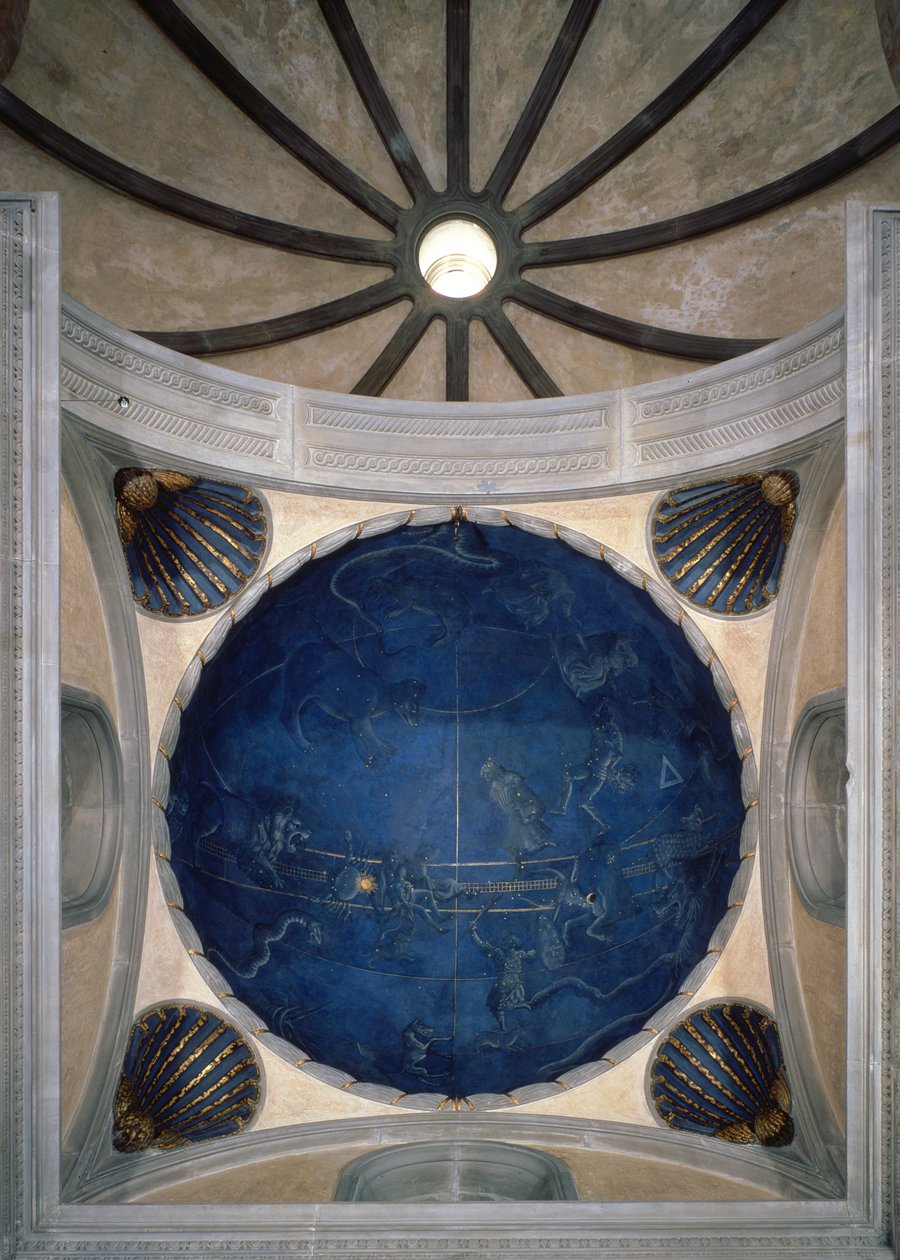 Het pad van de zon door de sterren in de nacht van 4 juli 1442, van het plafond boven het altaar, c.1430 door Giuliano dArrighi Pesello