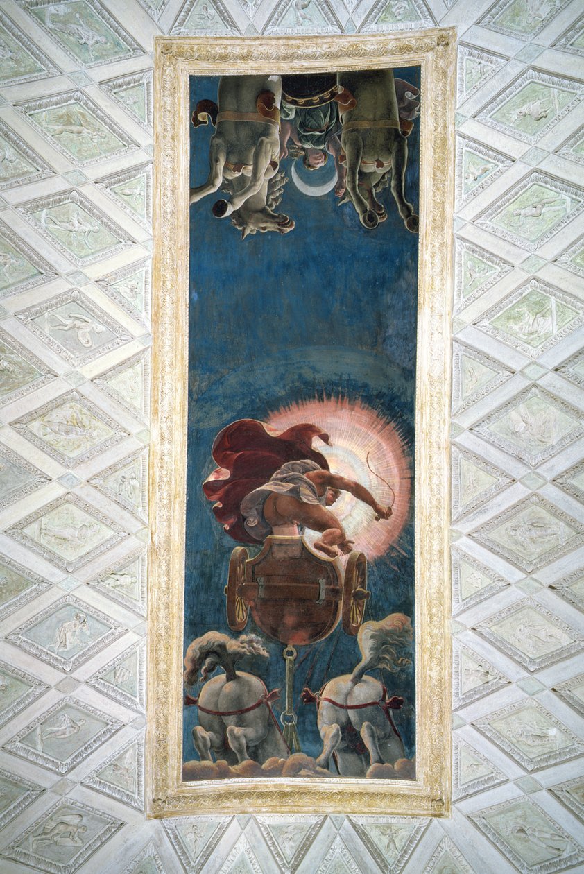 Apollo rijdt de Zonnewagen, plafonddecoratie in de Camera del Sole, 1527 door Giulio Romano