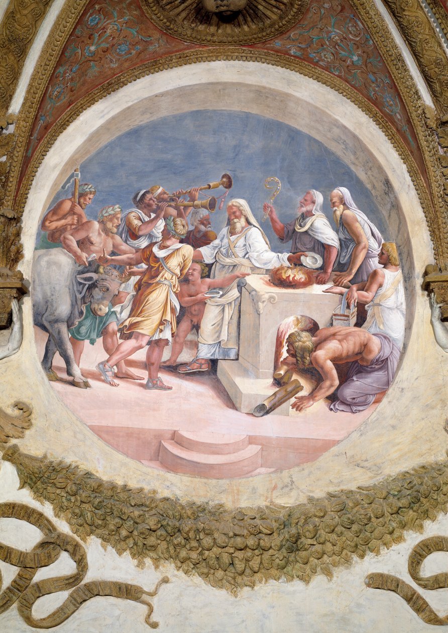 Offer van een Os, uit de Camera dei Venti, 1528 door Giulio Romano