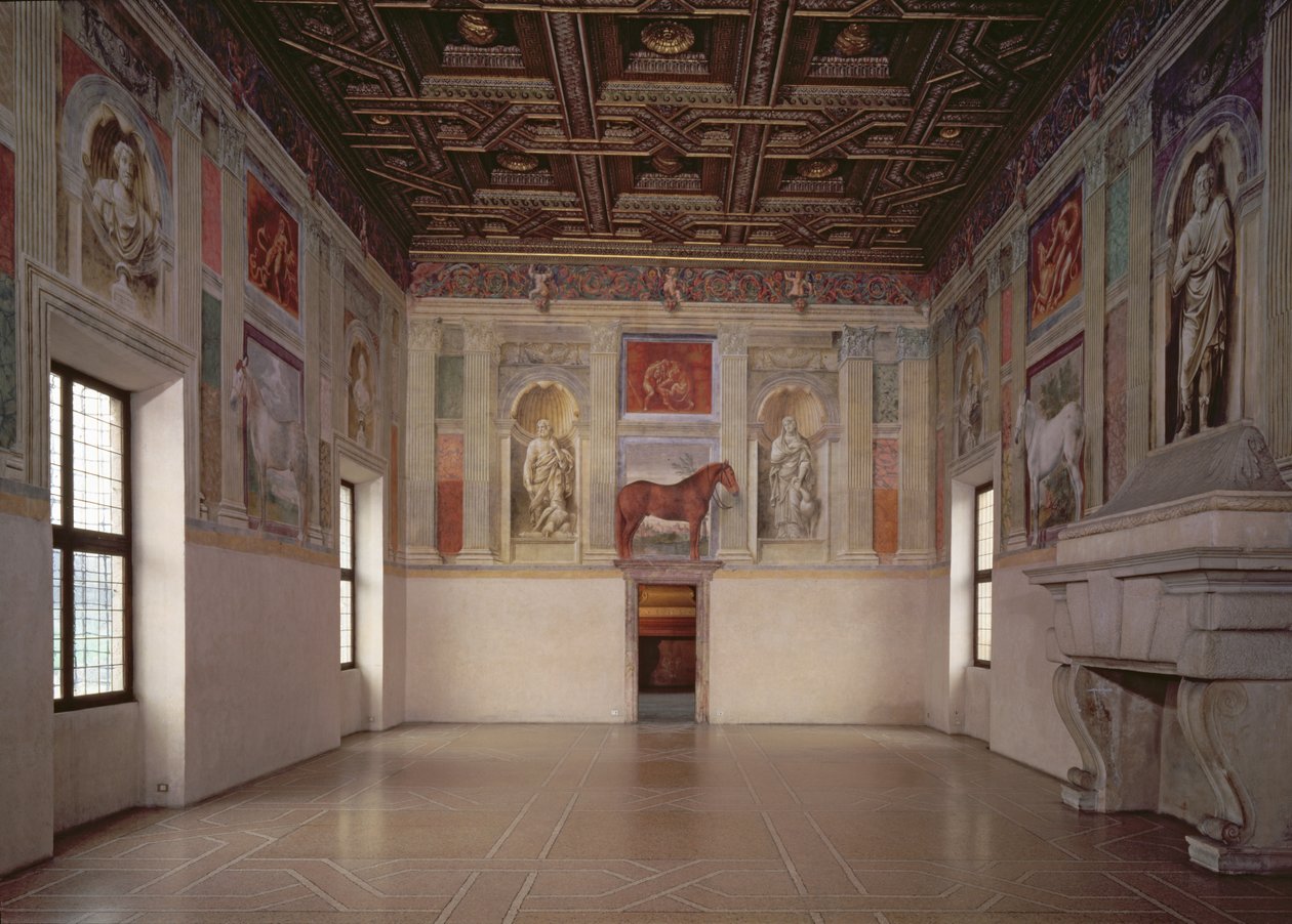 Uitzicht op de Sala dei Cavalli, 1528 door Giulio Romano
