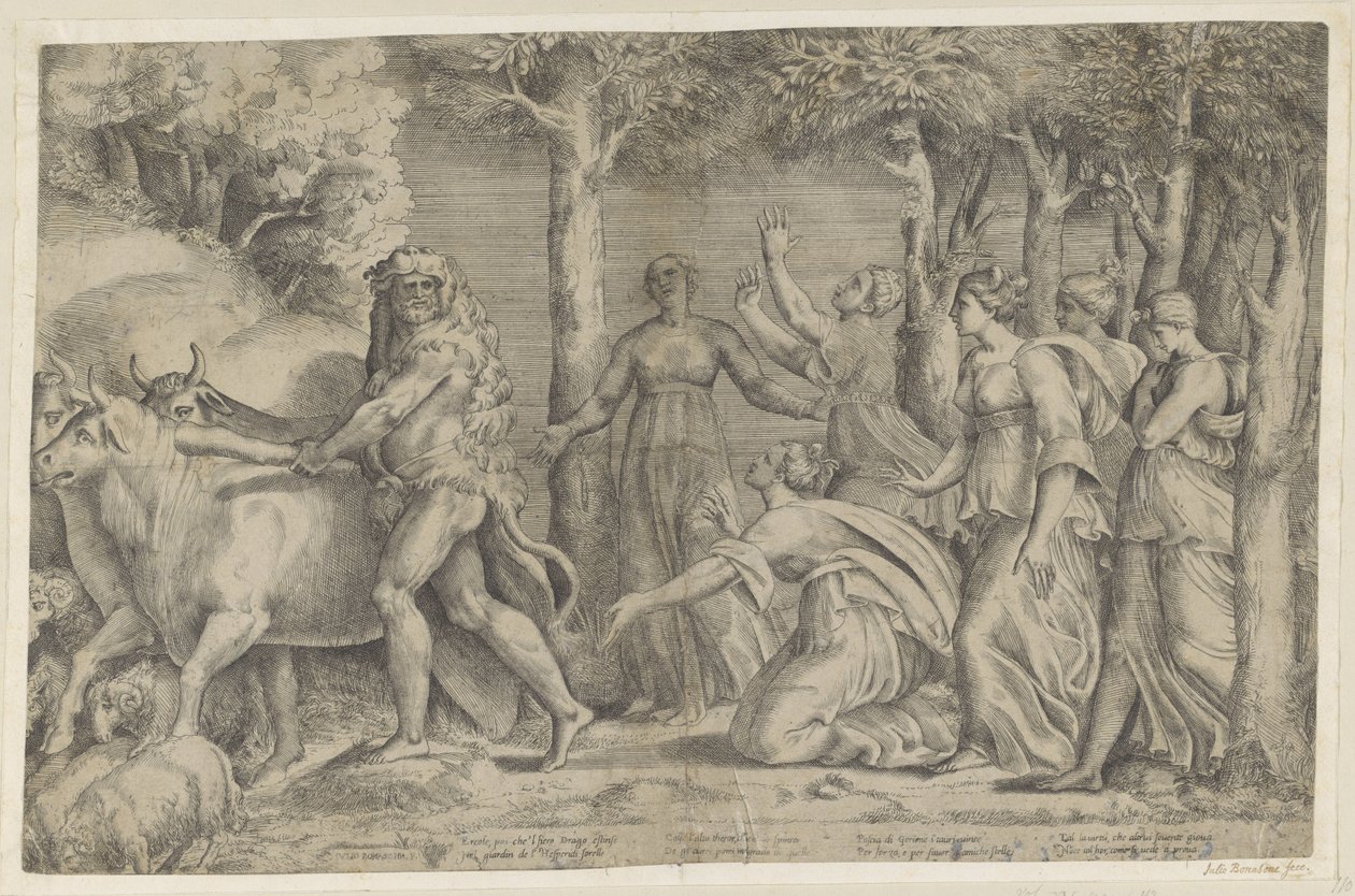 Hercules rooft de runderen van Geryon door Giulio Bonasone