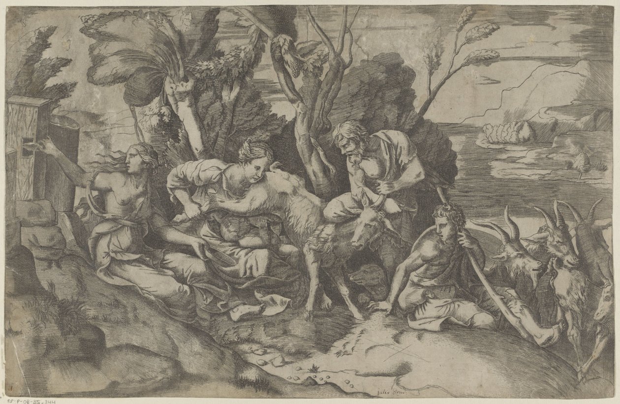 Jupiter gezoogd door de geit Amalthea door Giulio Bonasone