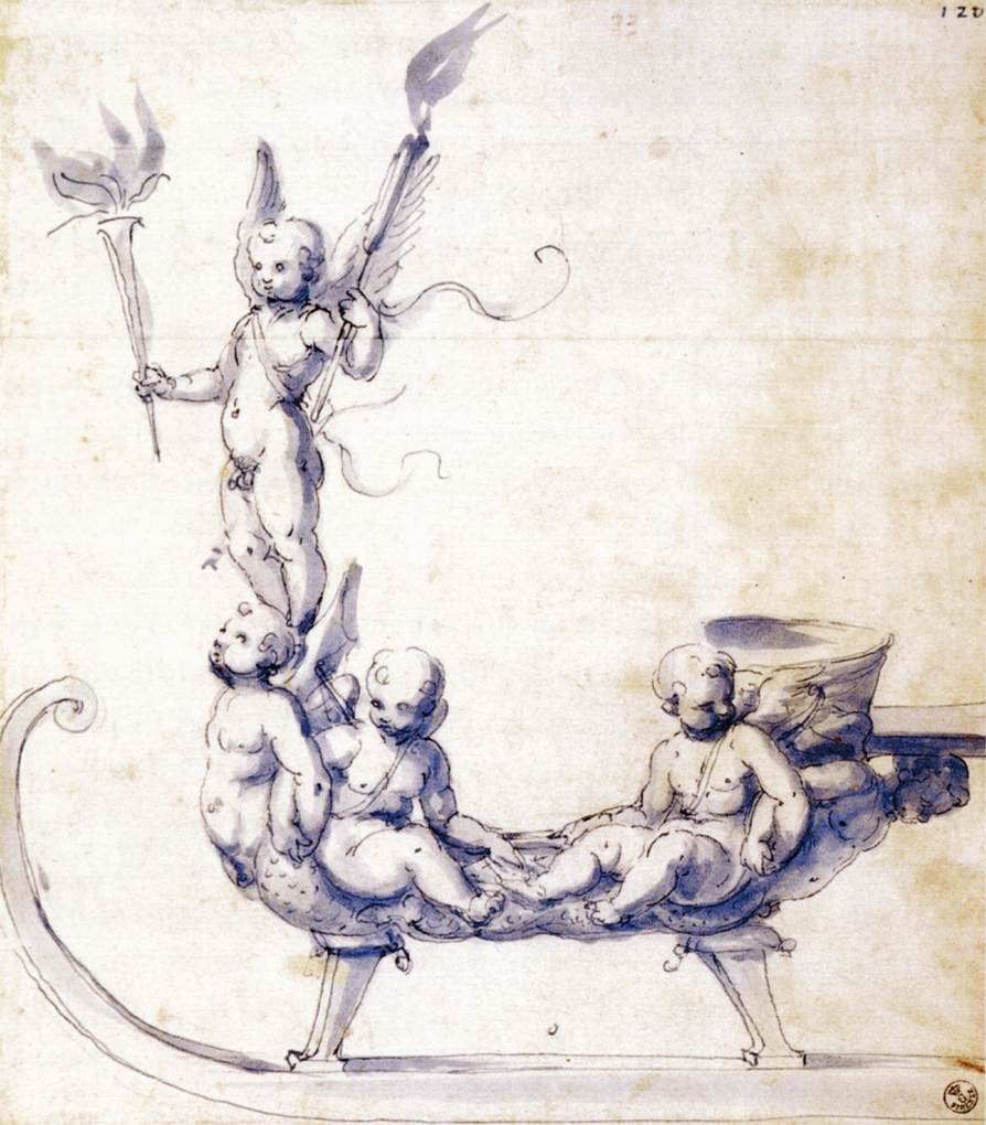 Schets voor een slee met putti door Giuseppe Arcimboldo