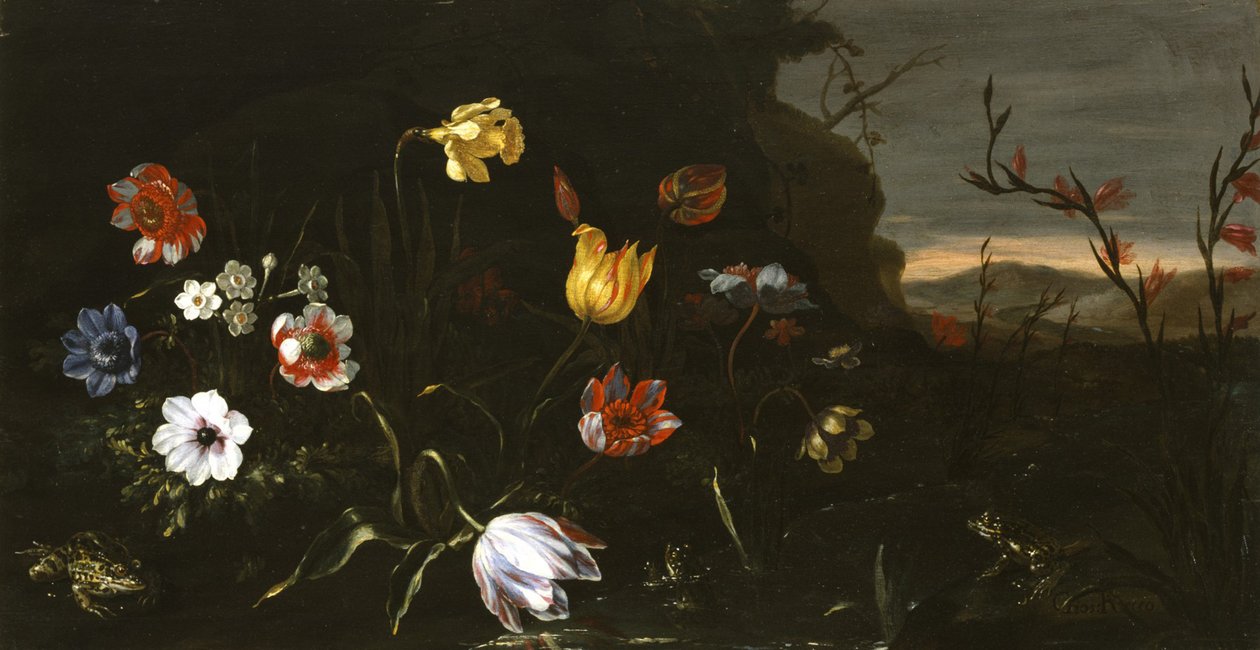 Bloemen en Kikkers door Giuseppe Recco