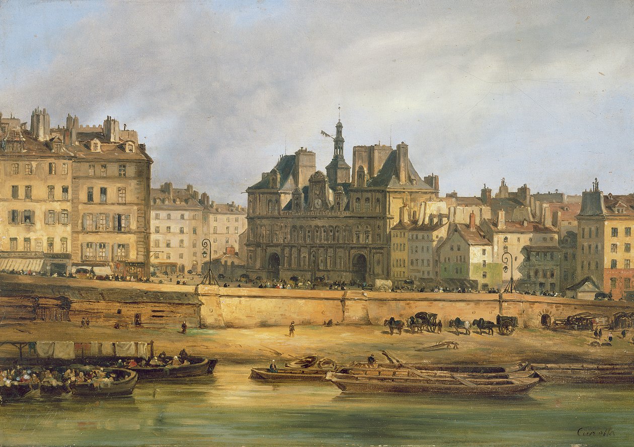 Hotel de Ville en kade, Parijs, 1828 door Giuseppe Canella