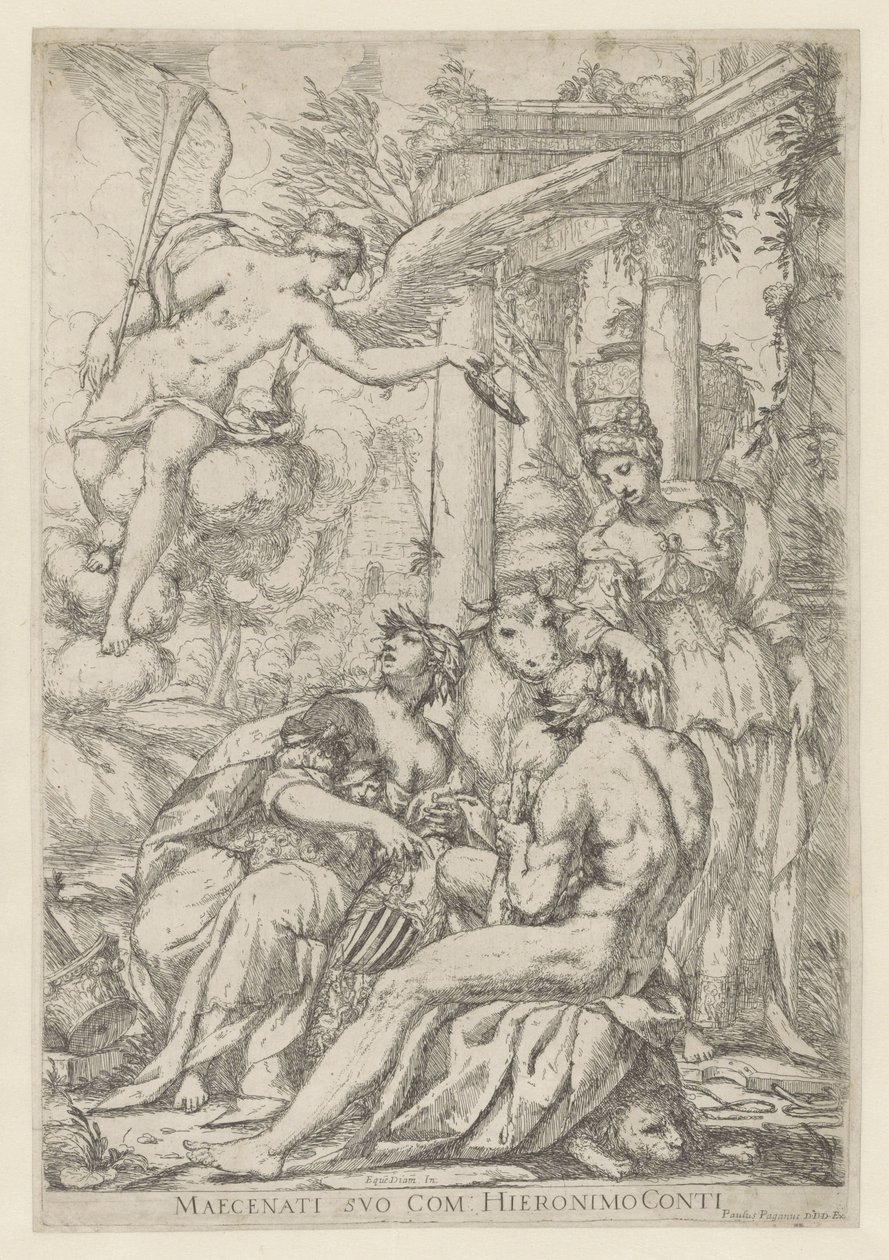 Allegorie met Faam, Hercules en Europa door Giuseppe Diamantini