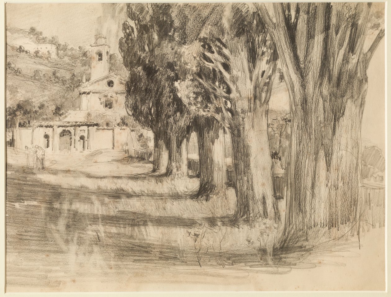 Landschap met een Kerk door Giuseppe Mentessi