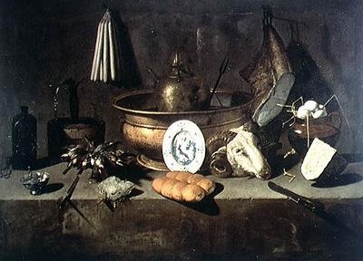 Stilleven in een keuken door Giuseppe Recco