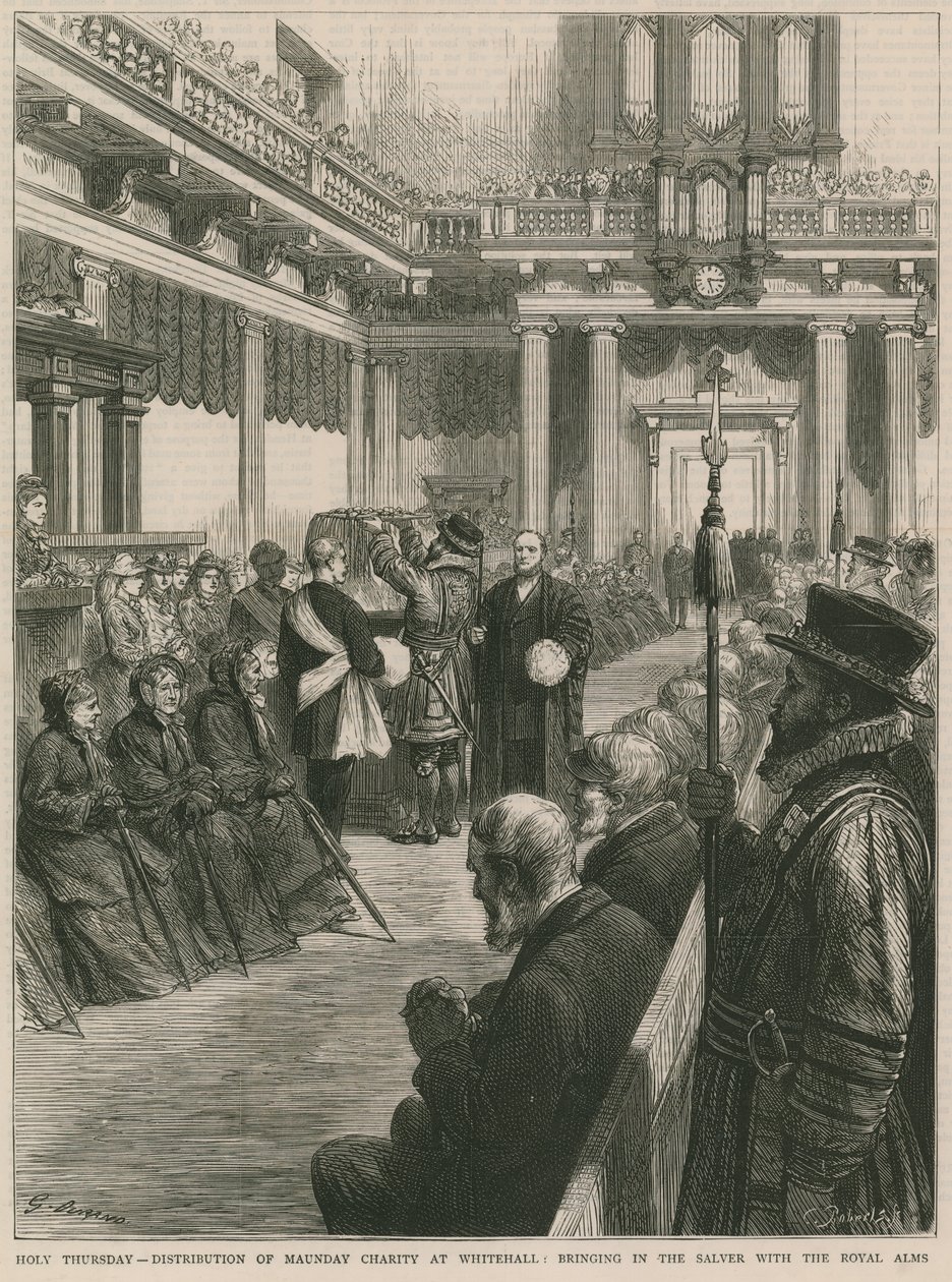 Verdeling van de liefdadigheid in Whitehall (gravure) door Godefroy Durand