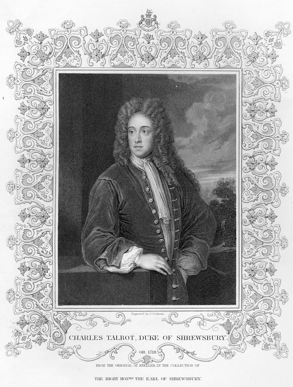 Charles Talbot, Hertog van Shrewsbury, gegraveerd door J. Cochran door Godfrey Kneller