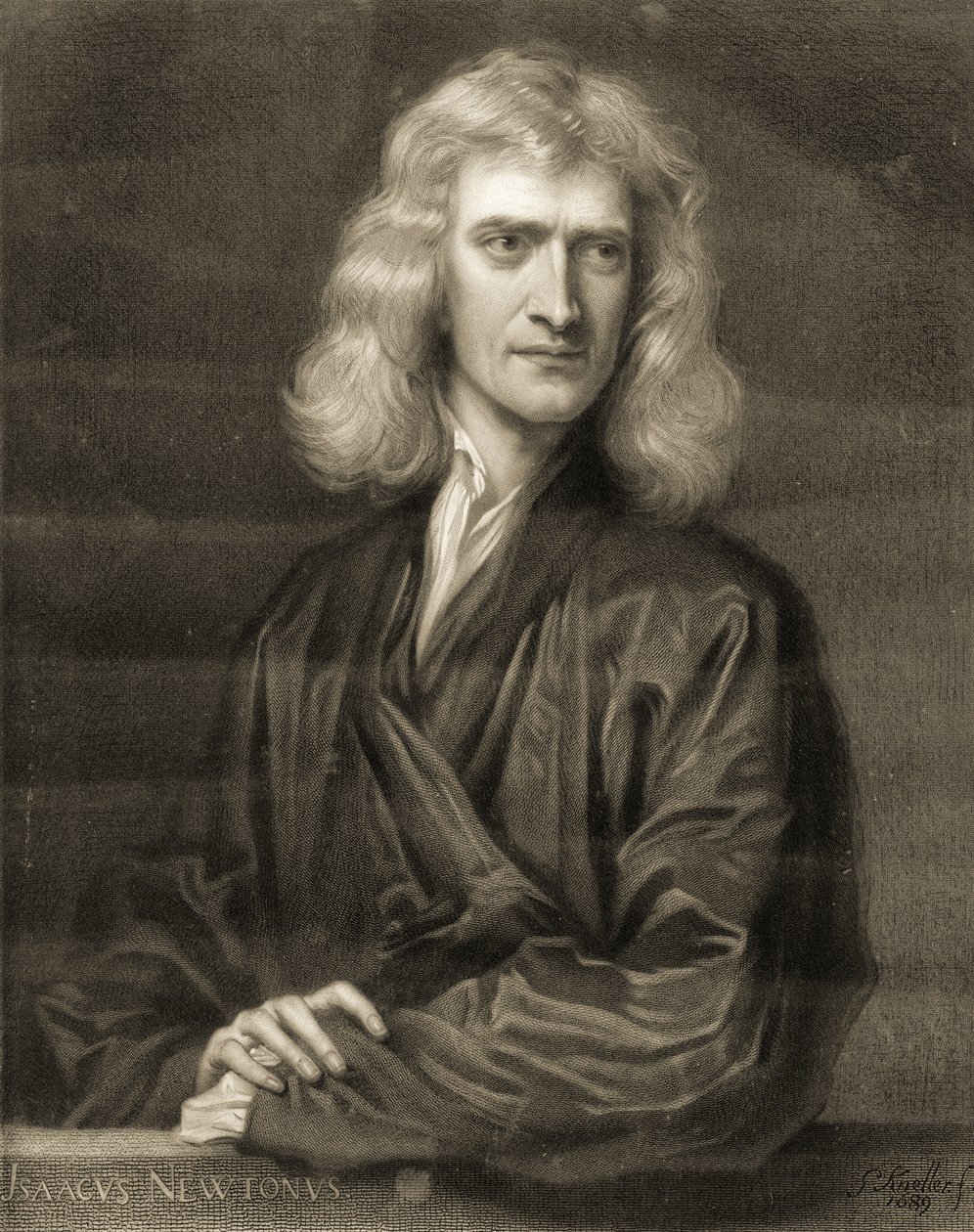 Portret van Sir Isaac Newton door Godfrey (after) Kneller