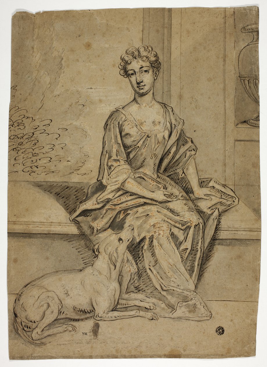 Portret van hofdame met Mastiff door Godfrey Kneller