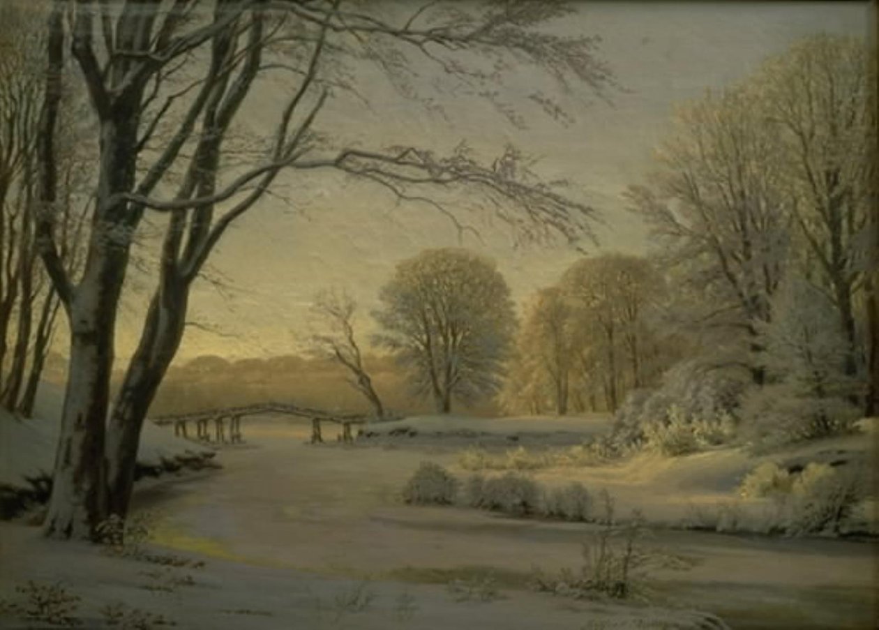 Winterlandschap met een bevroren beek door Godtfred Rump
