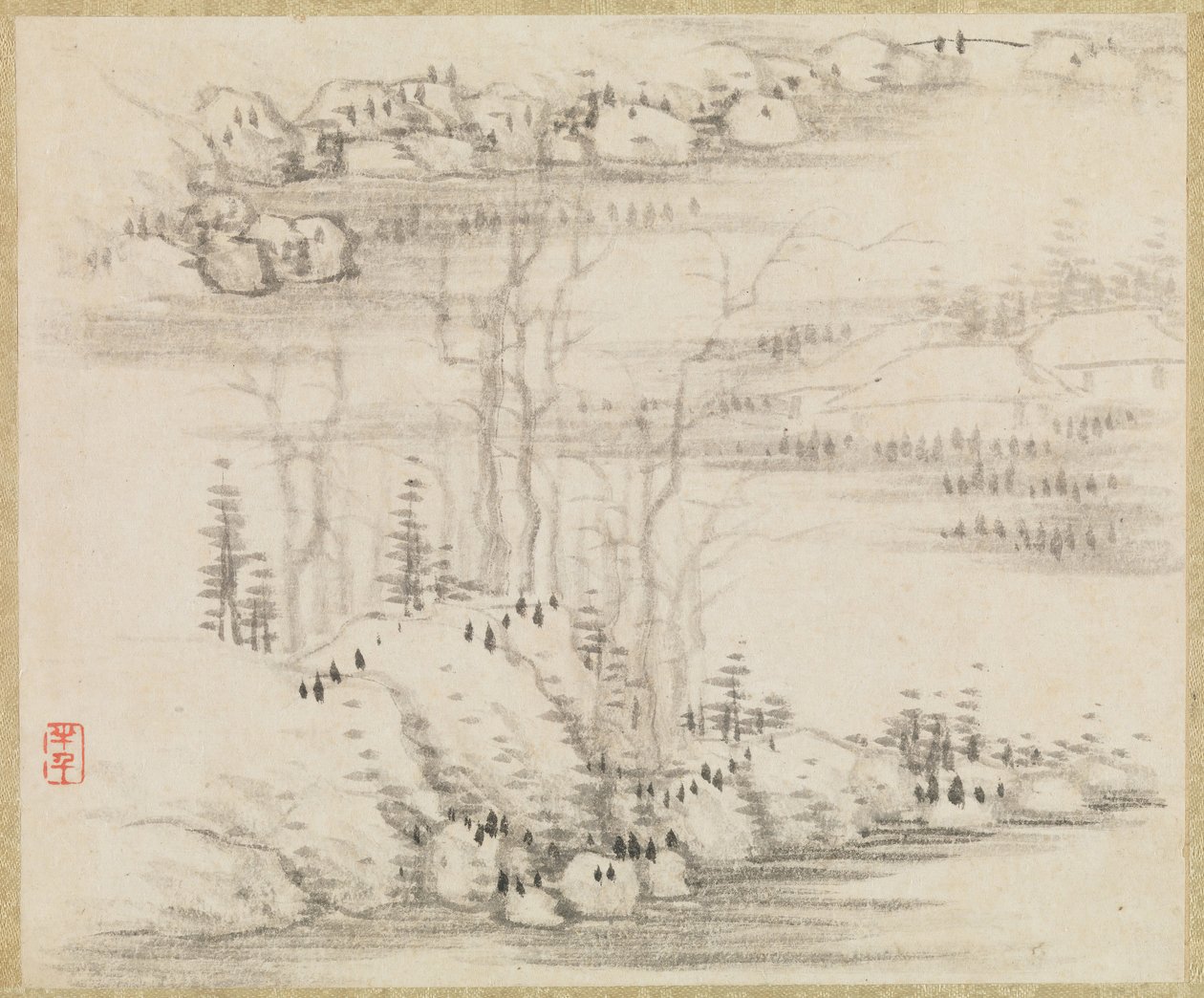 Landschappen en bomen, ca. 1679 door Gong Xian