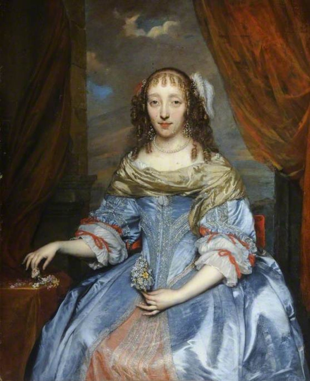 Dame in een blauw satijnen jurk door Gonzales Coques