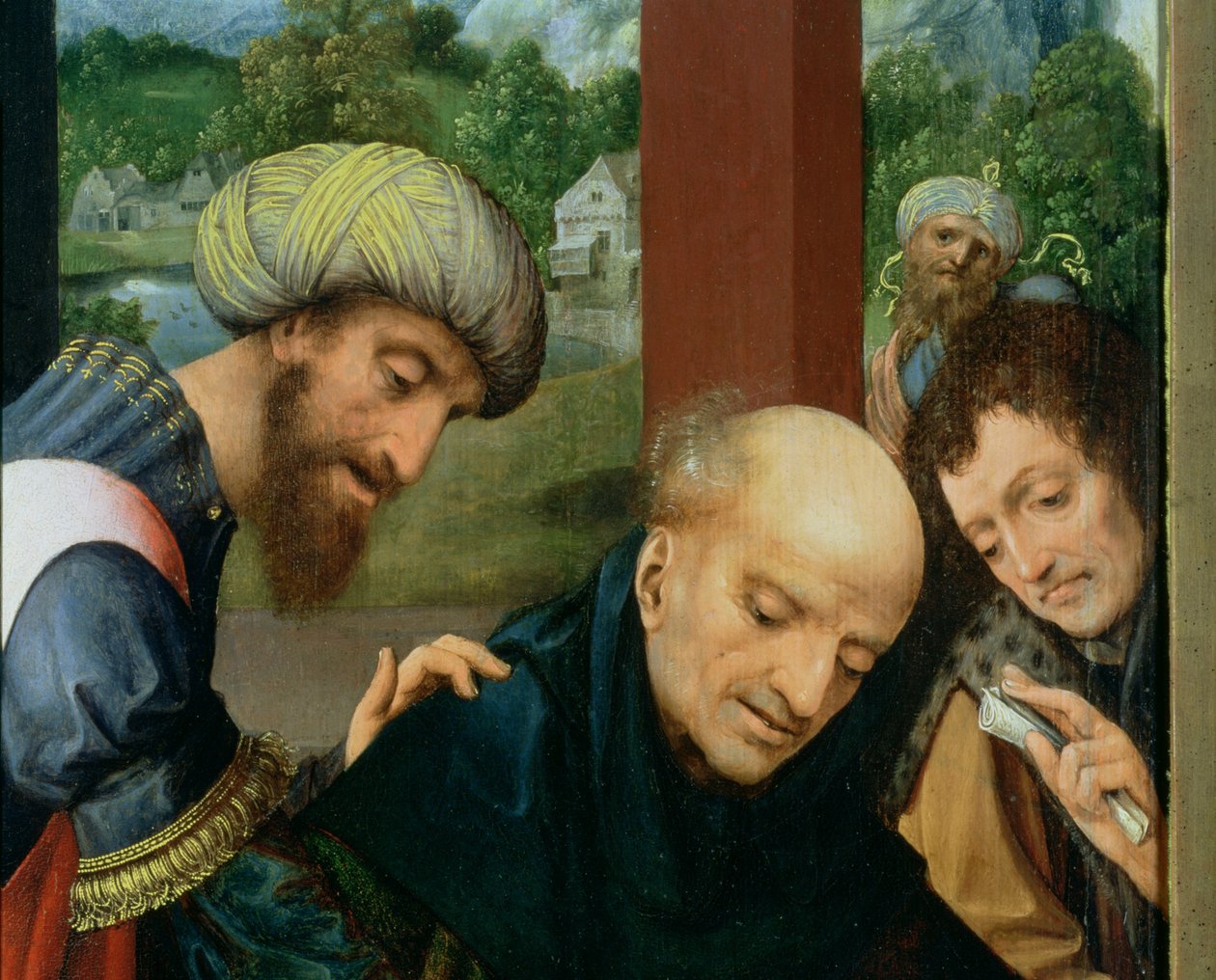 St. Catharina en de filosofen (detail) door Goossen van der Weyden