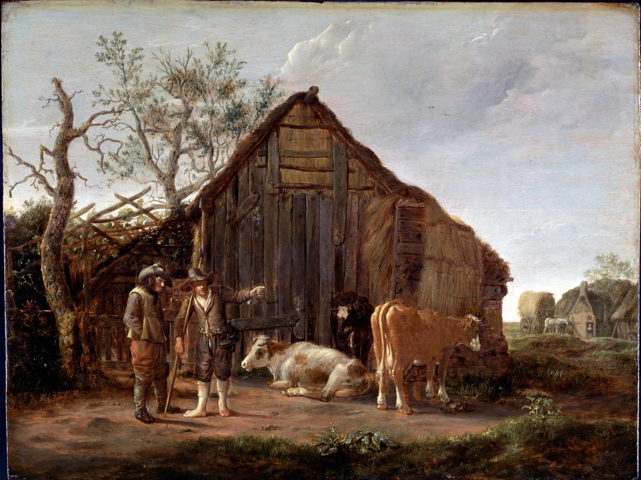 Twee boeren met koeien door Govaert Camphuysen