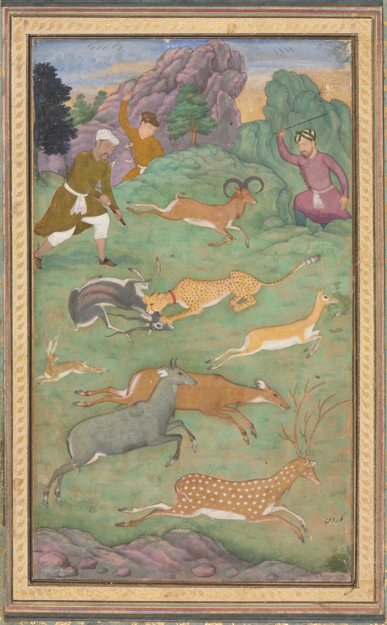 Antilopen- en hertenjacht, ca. 1602-1604 door Govardhan