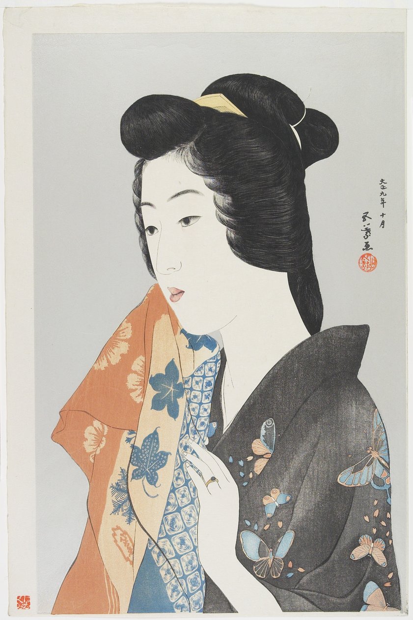 (Vrouw die Handdoek Vasthoudt), Oktober 1920 door Goyo Hashiguchi