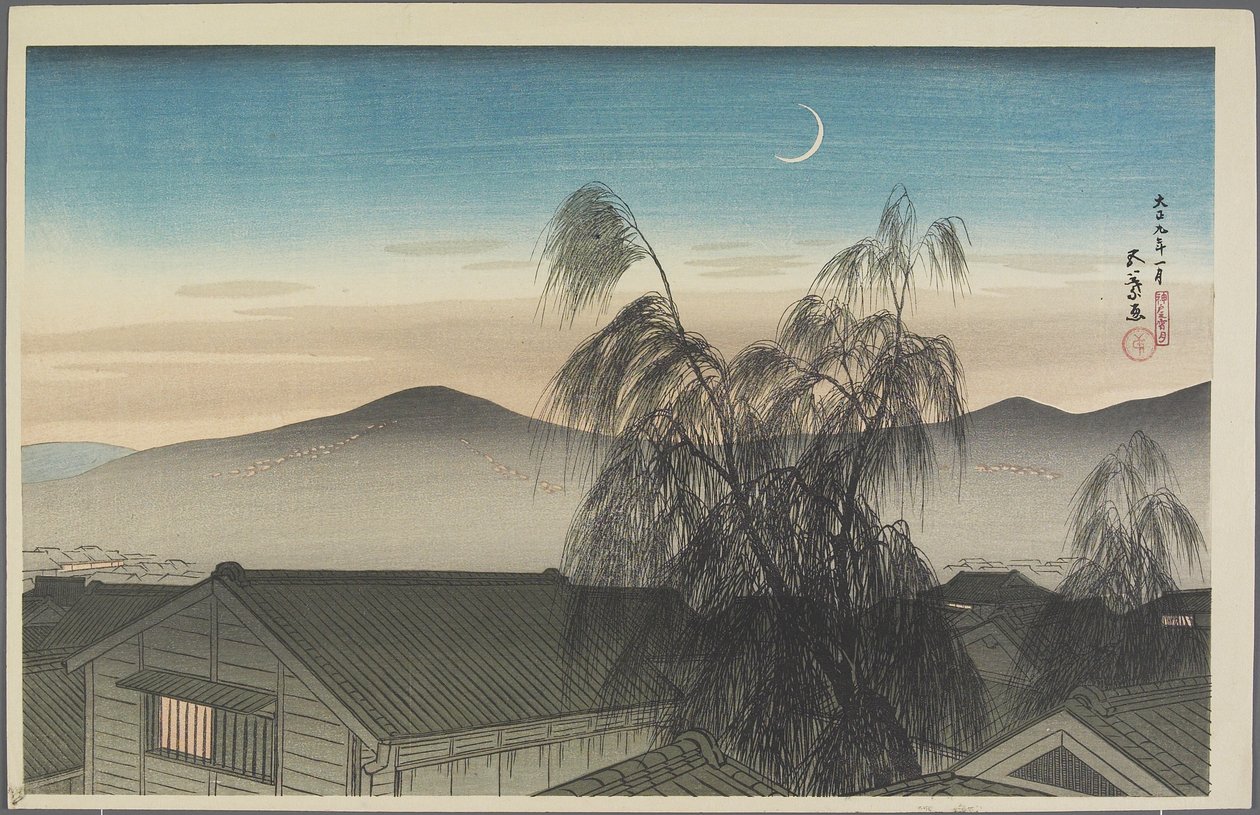 Avondmaan boven Kobe, januari 1920 door Goyo Hashiguchi