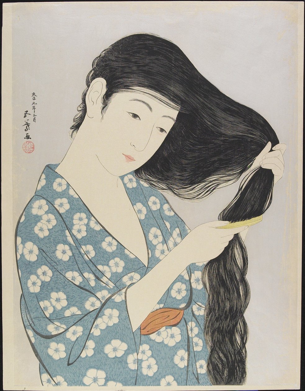 Vrouw die Haar Haar Kammt, maart 1929 door Goyo Hashiguchi