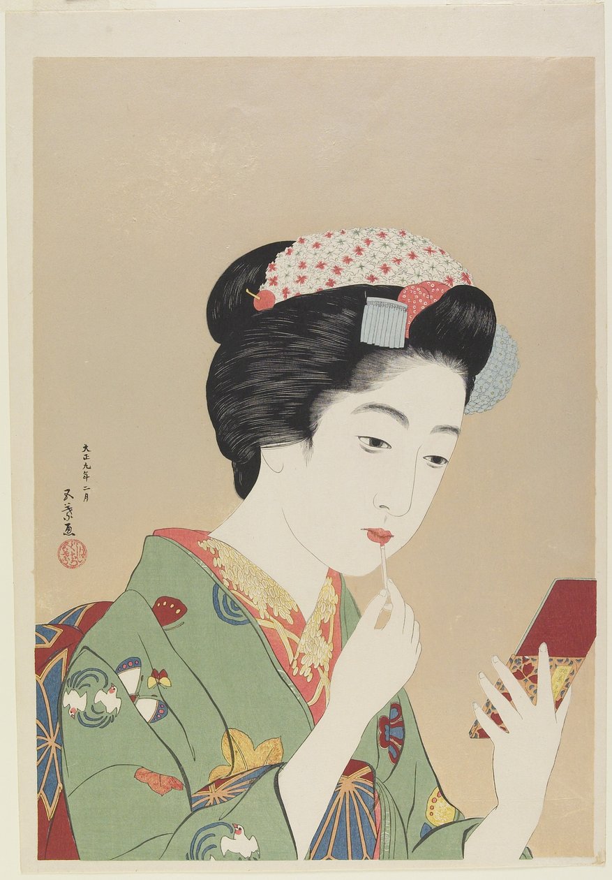 Vrouw met lipborstel, februari 1919 door Goyo Hashiguchi