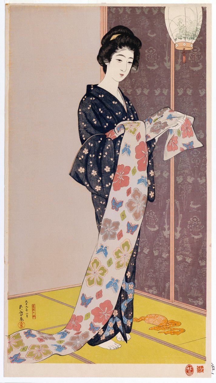 Jonge vrouw in een zomerkimono, 1920 door Goyo Hashiguchi