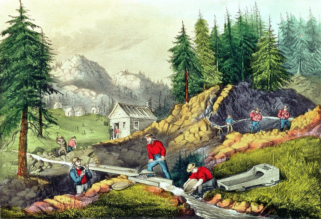 Goudmijnbouw in Californië, gepubliceerd door Currier und Ives, 1861 door Grafton Tyler Brown