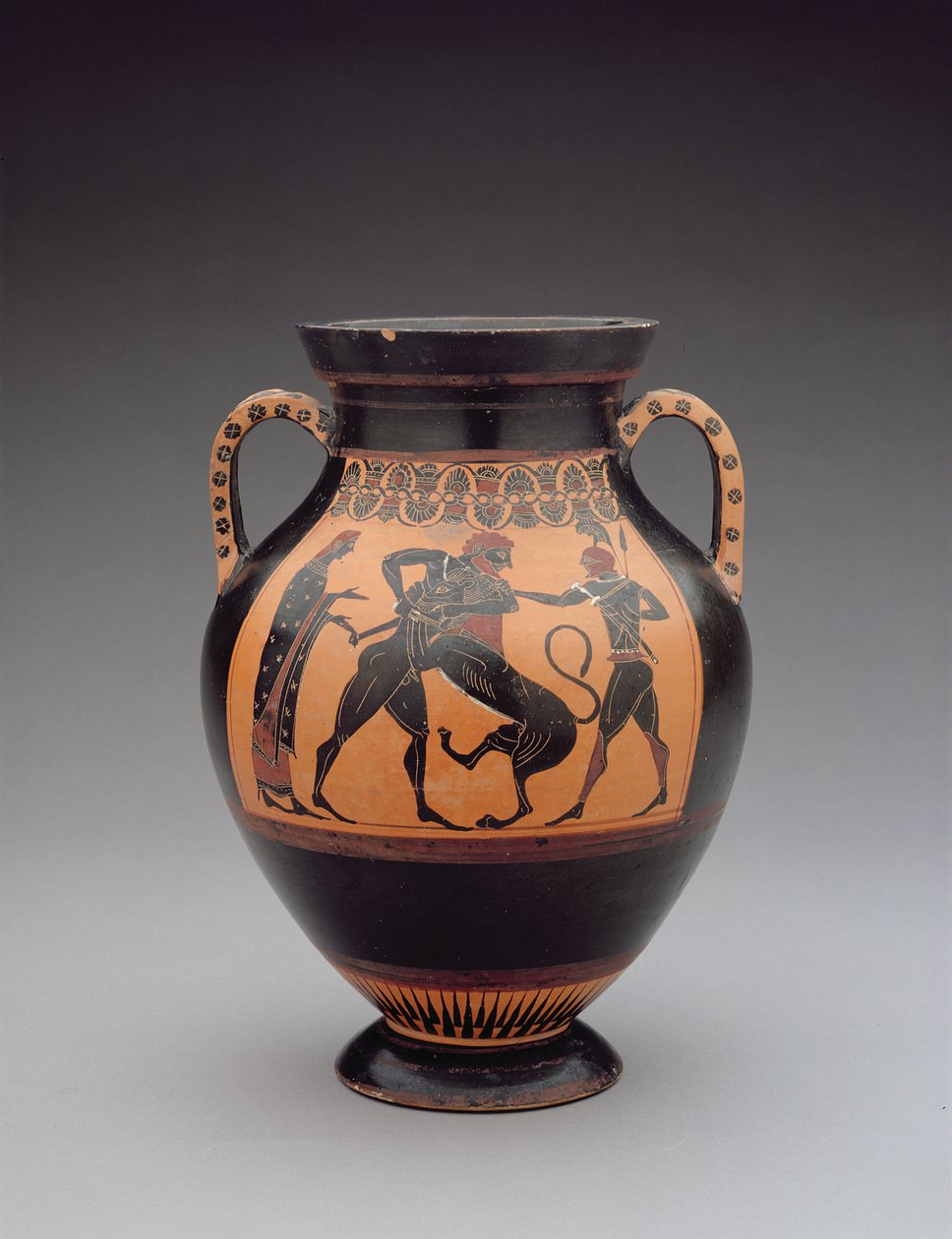 Amphora die Hercules vechtend met de Nemeïsche Leeuw afbeeldt, c.540 BC door Greek
