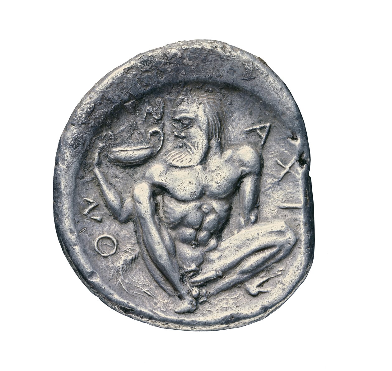 Oude Griekse zilveren munt uit Naxus, 460 v.Chr. door Greek