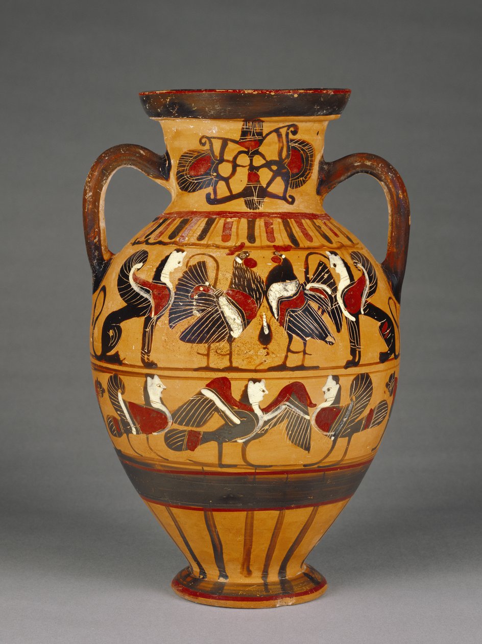 Attische zwartfigurige Tyrrheense amfoor uit Athene, 575-50 v.Chr. door Greek