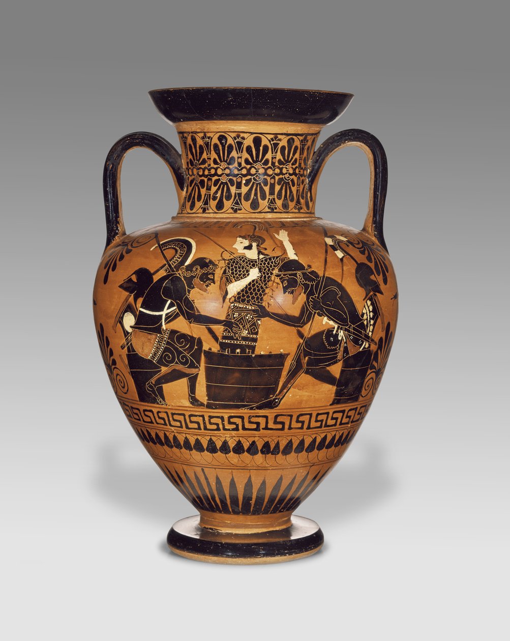 Attische zwartfigurige nekamfoor met Ajax en Achilles, ca. 510 v.Chr. (terracotta) door Greek