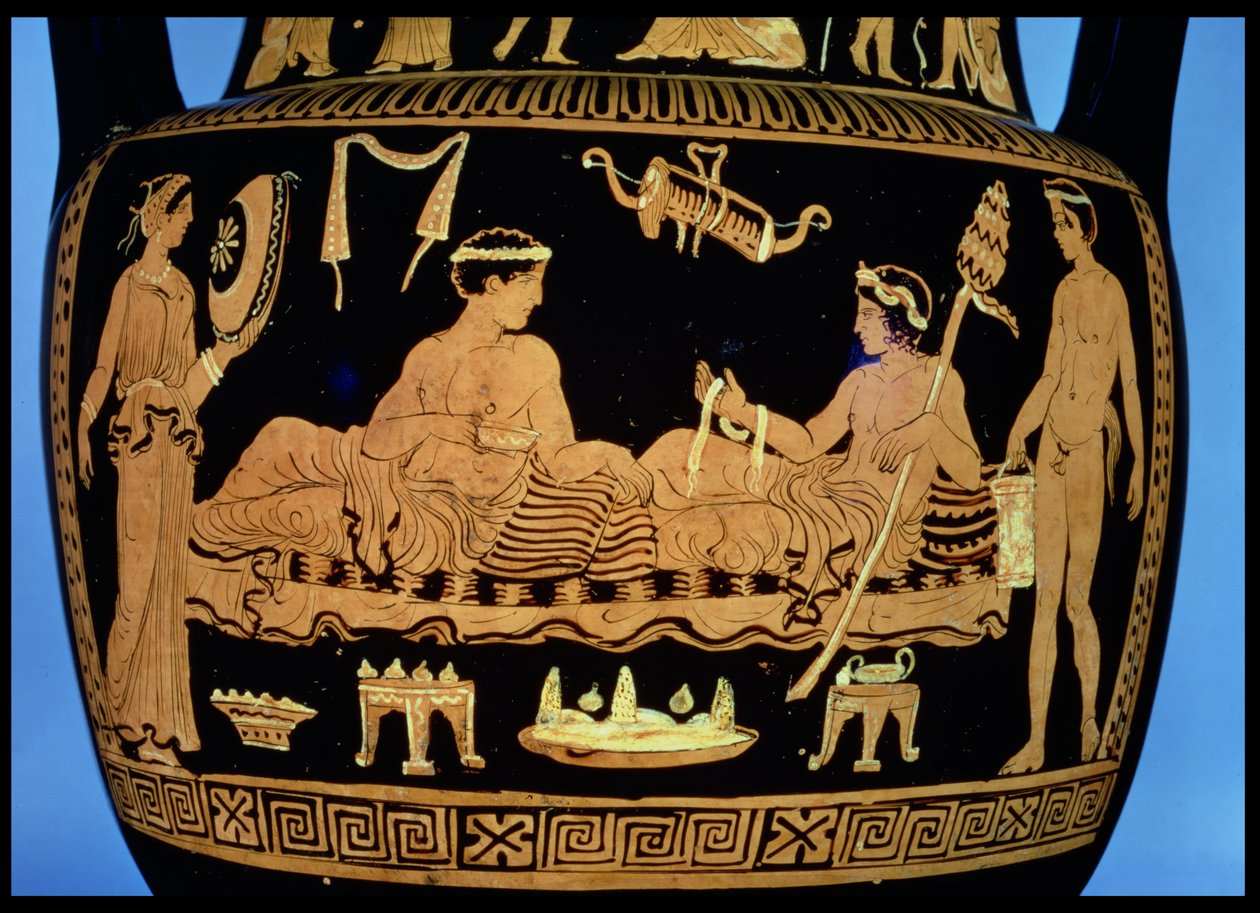 Attische roodfigurige amphora versierd met een symposiumscène door Greek