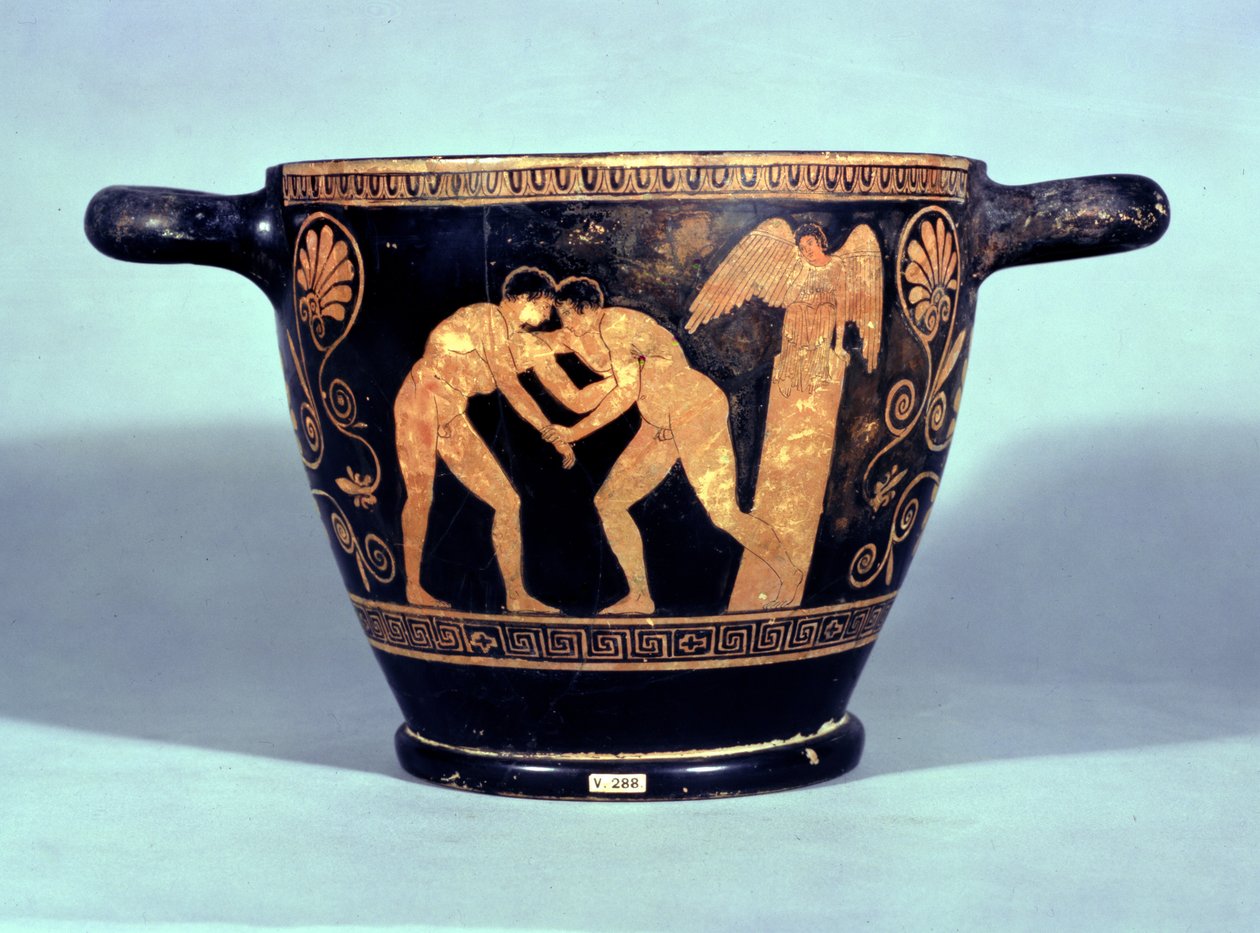 Attische roodfigurige kotyle versierd met twee worstelaars, uit Chiusi door Greek